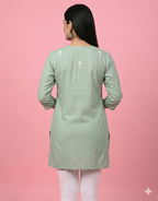 Sea Green Embroidered Straight Short Kurti for Women Size XL