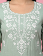 Sea Green Embroidered Straight Short Kurti for Women Size XL