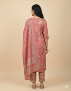 Rose Gold Rayon Kurti Set With Dupatta – Size XL