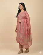 Rose Gold Rayon Kurti Set With Dupatta – Size XL