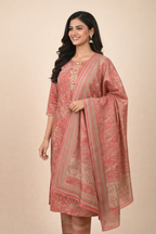 Rose Gold Rayon Kurti Set With Dupatta – Size XL