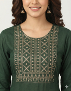 Women Emerald Green Kasida Embroidered Straight Kurta Set with Pant Size XL