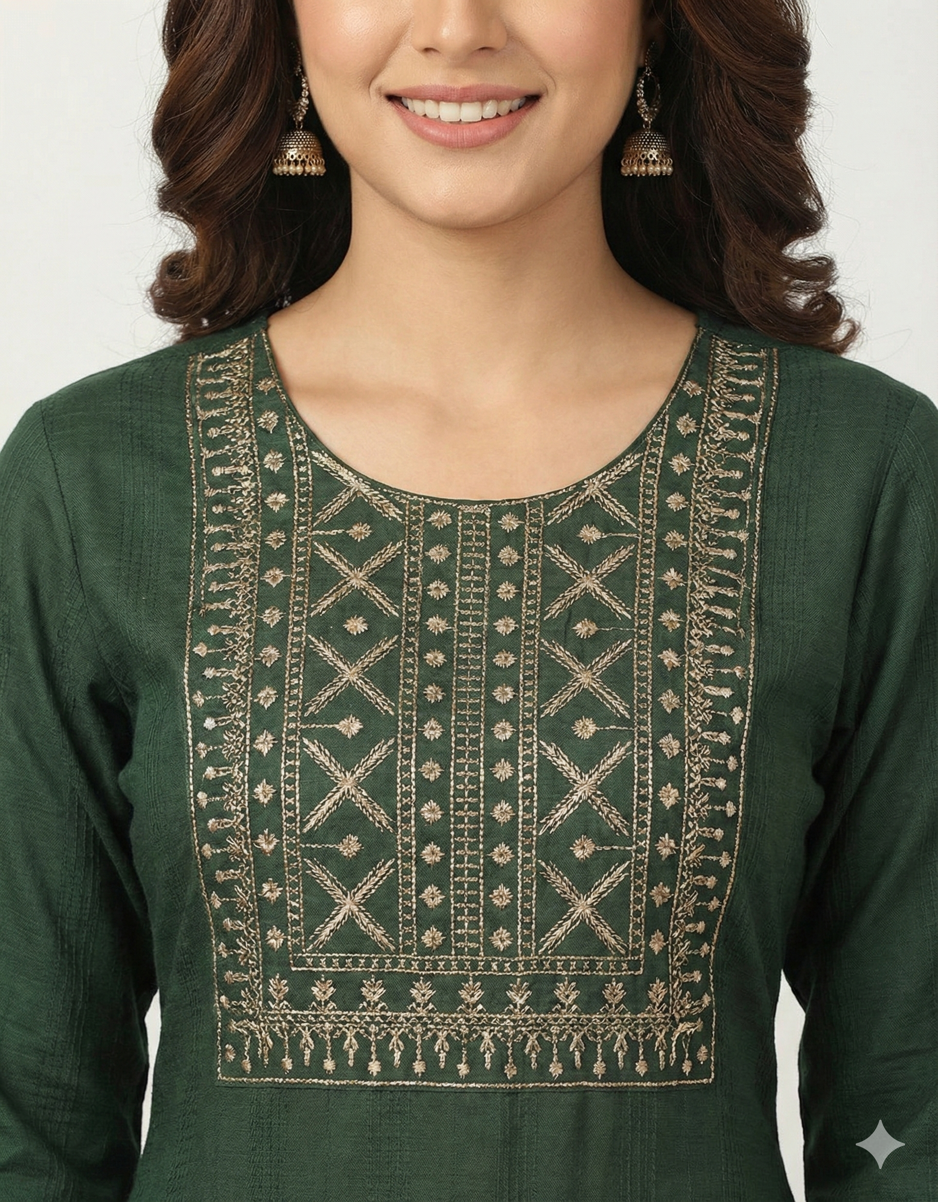 Women Emerald Green Kasida Embroidered Straight Kurta Set with Pant Size XL