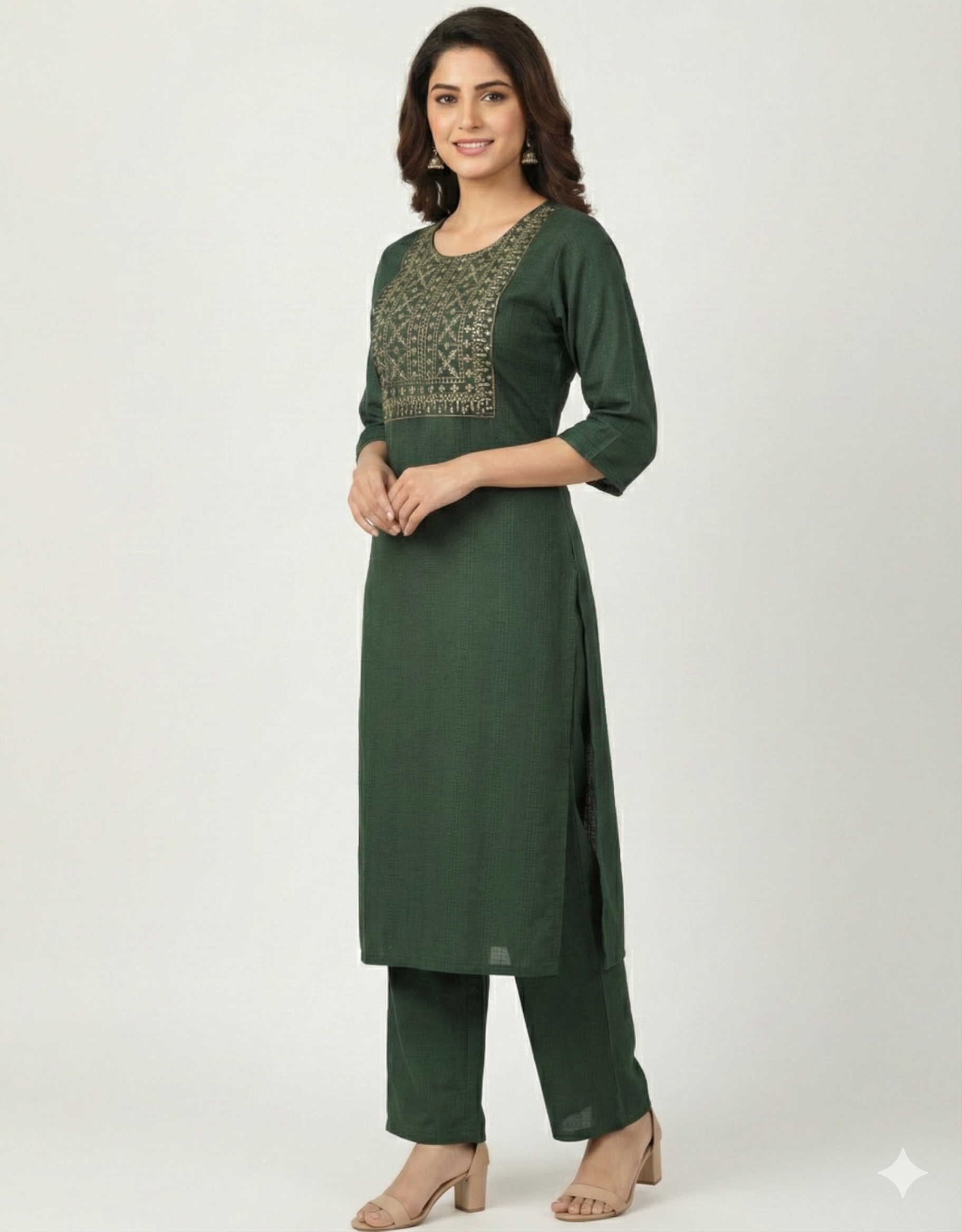 Women Emerald Green Kasida Embroidered Straight Kurta Set with Pant Size XL